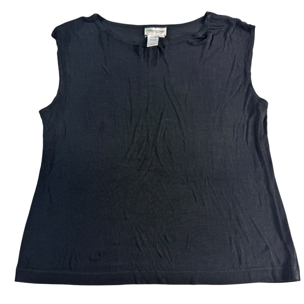 Coldwater Creek Black Sleeveless Shell Top Womens Large Acetate Stretch